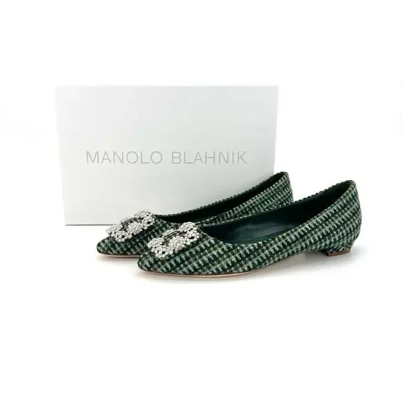 NIB Manolo Blahnik Hangisi Flat Wool Crystal Embellished Pointed Toe Shoes 37 - Picture 3 of 12